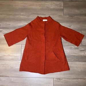 EUC Eileen Fisher 100% Wool Snap Front Long Cardigan Rust Color